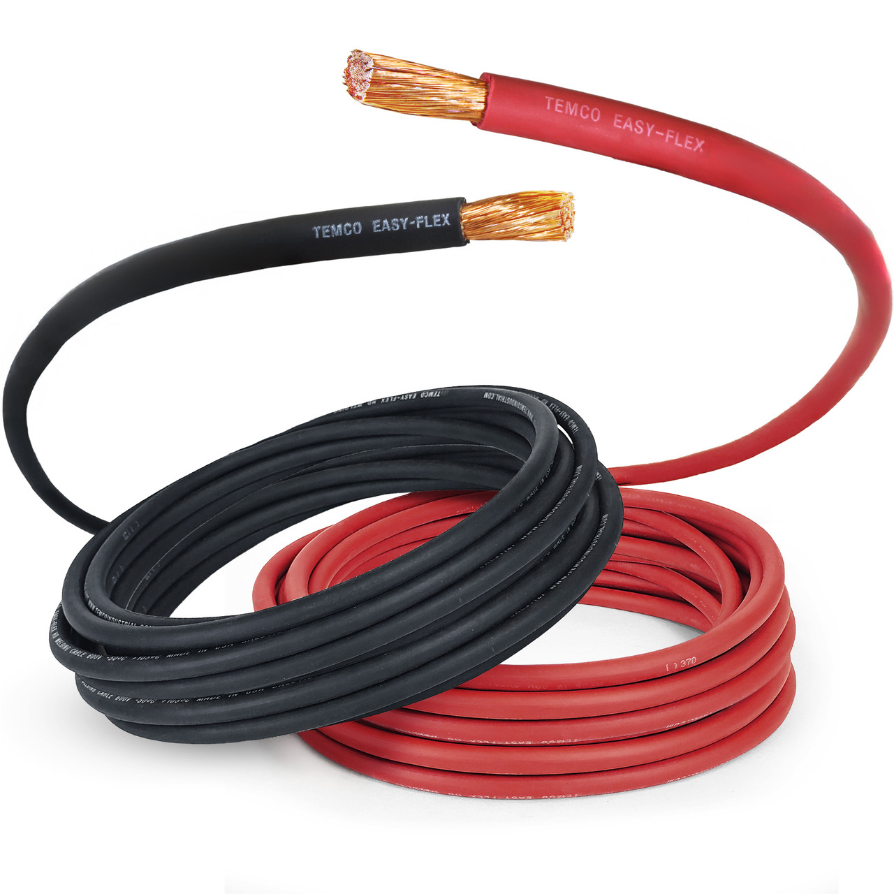 QWORK 2 AWG Pure Copper Battery Cables - 3ft Red & Black Set With 5/16 Ring Terminals
