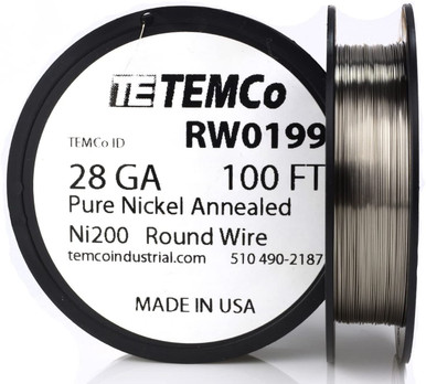 Pure Nickel Wire 28 AWG RW0199 - 100 Ft 0.76576 oz Nickel 200