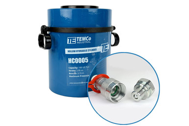 TEMCo 30 Ton Hollow Hydraulic Cylinder Ram – 4 Inch Stroke, 10,000 PSI, Single Acting, With ISO 14540 Coupler