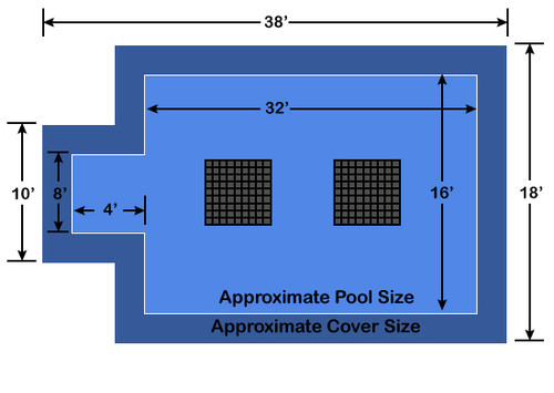 16' x 32' Rectangle with 4' x 8' Center End Step Ultra-Loc III Solid Blue- Drain Panels In-Ground Pool Safety Cover