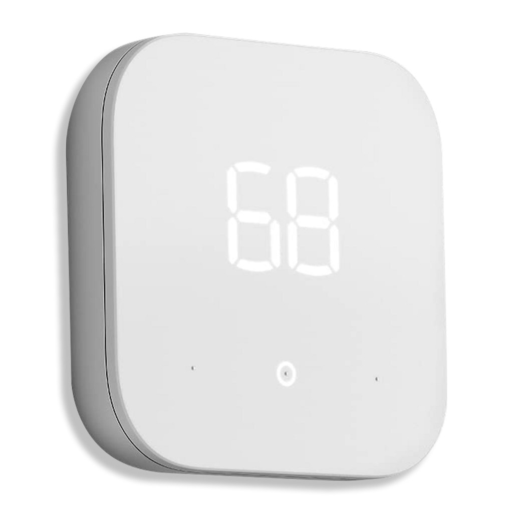 Amazon Smart Thermostat set to 68 degrees with white background