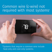 Common wire (C-wire) not required with most systems. Systems that require a common wire include heat-only and cool-only systems.