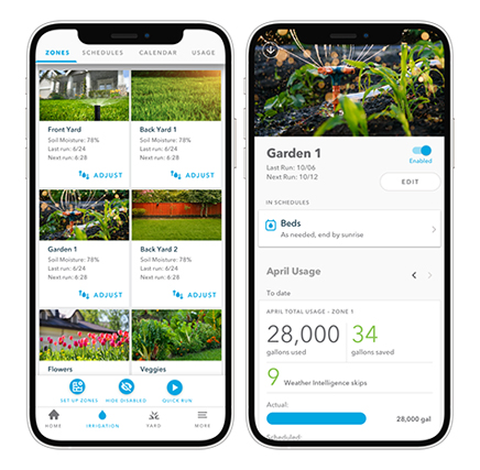 two phones showing the garden zones app
