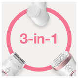 Epilator, Silk·épil 9, Rose Gold with 7 extras including shaver head, trimmer cap, and facial cleansing brush, SES 9-880