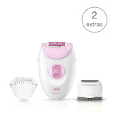 Epilator, Silk·épil 3, Pink with 2 extras including shaver head and trimmer cap, SE 3-270