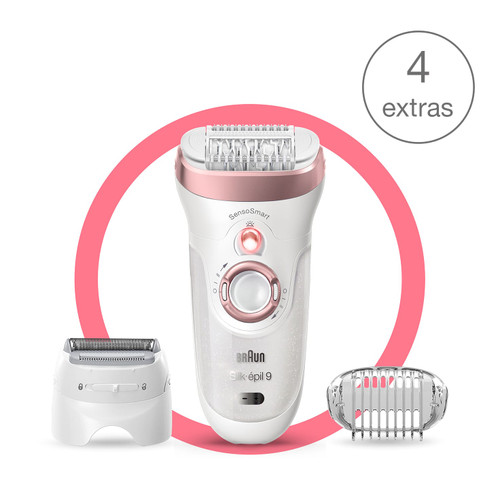 Epilator, Silk·épil 9, Rose Gold with 4 extras including shaver head and trimmer cap, SES 9-720