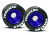 TRAXXAS Wheels, aluminum (blue-anodized) (2)/ 5x8mm ball bearings (4)/ axles (2)/ rubber tires (2)