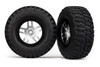 TRAXXAS Tires & wheels, assembled, glued (SCT Split-Spoke, satin chrome, black beadlock wheels, BFGoodrich Mud-Terrain  T/A KM2 tires, foam inserts) (2) (2WD front)
