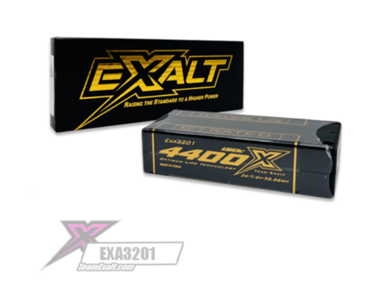 Exalt X-Rated 2S 150C Hardcase Shorty Lipo Battery (7.4V/4400mAh) w/5mm Bullets