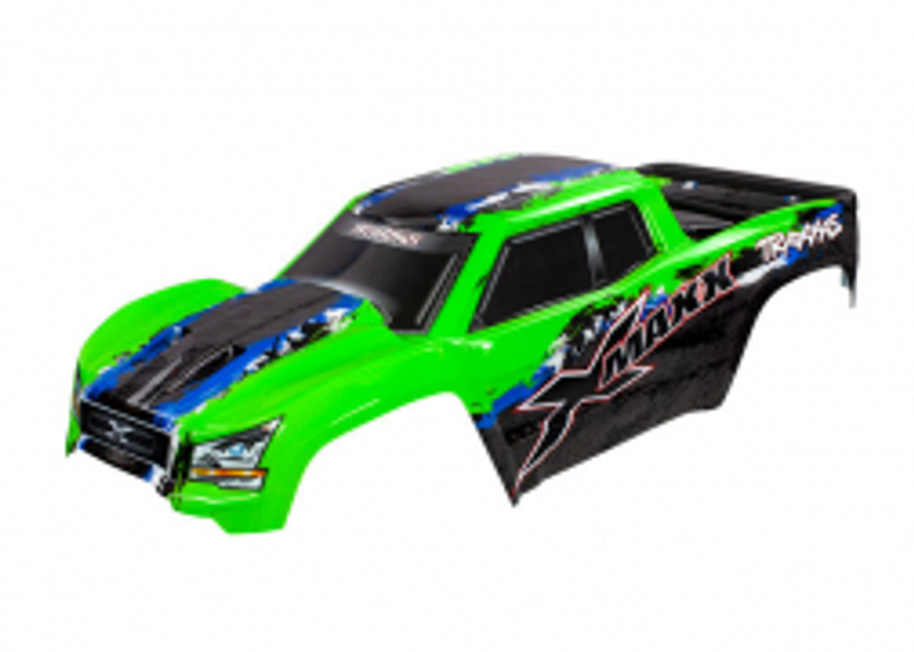 TRAXXAS Body, X-Maxx , green (painted, decals applied) (assembled with front & rear body mounts, rear body support, and tailgate protector)