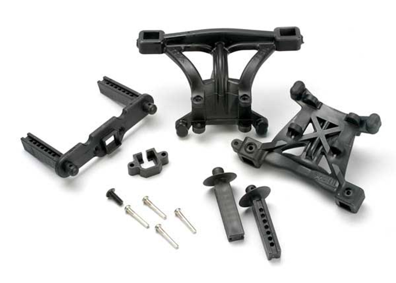 TRAXXAS Body mounts, front & rear/ body mount posts, front & rear/ 2.5x18mm screw pins (4)/ 4x10mm BCS (1)