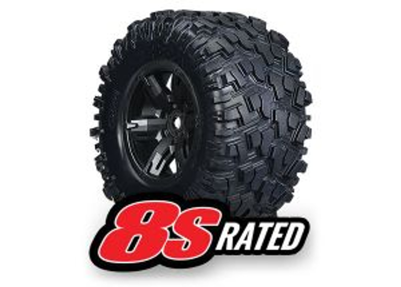 TRAXXAS Tires & wheels, assembled, glued (X-Maxx black wheels, Maxx AT tires, foam inserts) (left & right) (2)