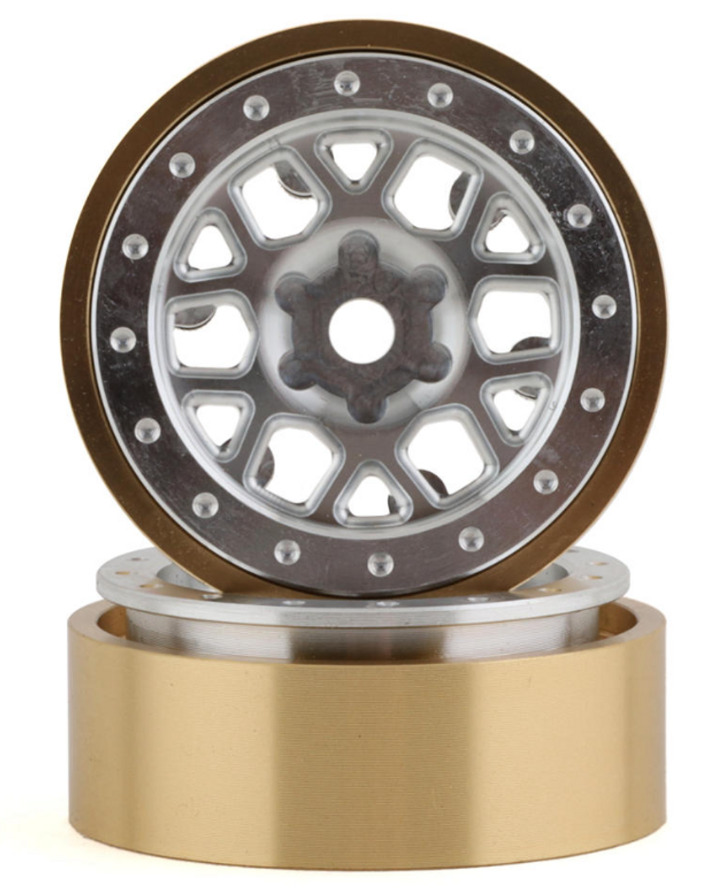 SSD RC 1.0” Boxer Aluminum/Brass Beadlock Wheels (Silver) (2) (25g)