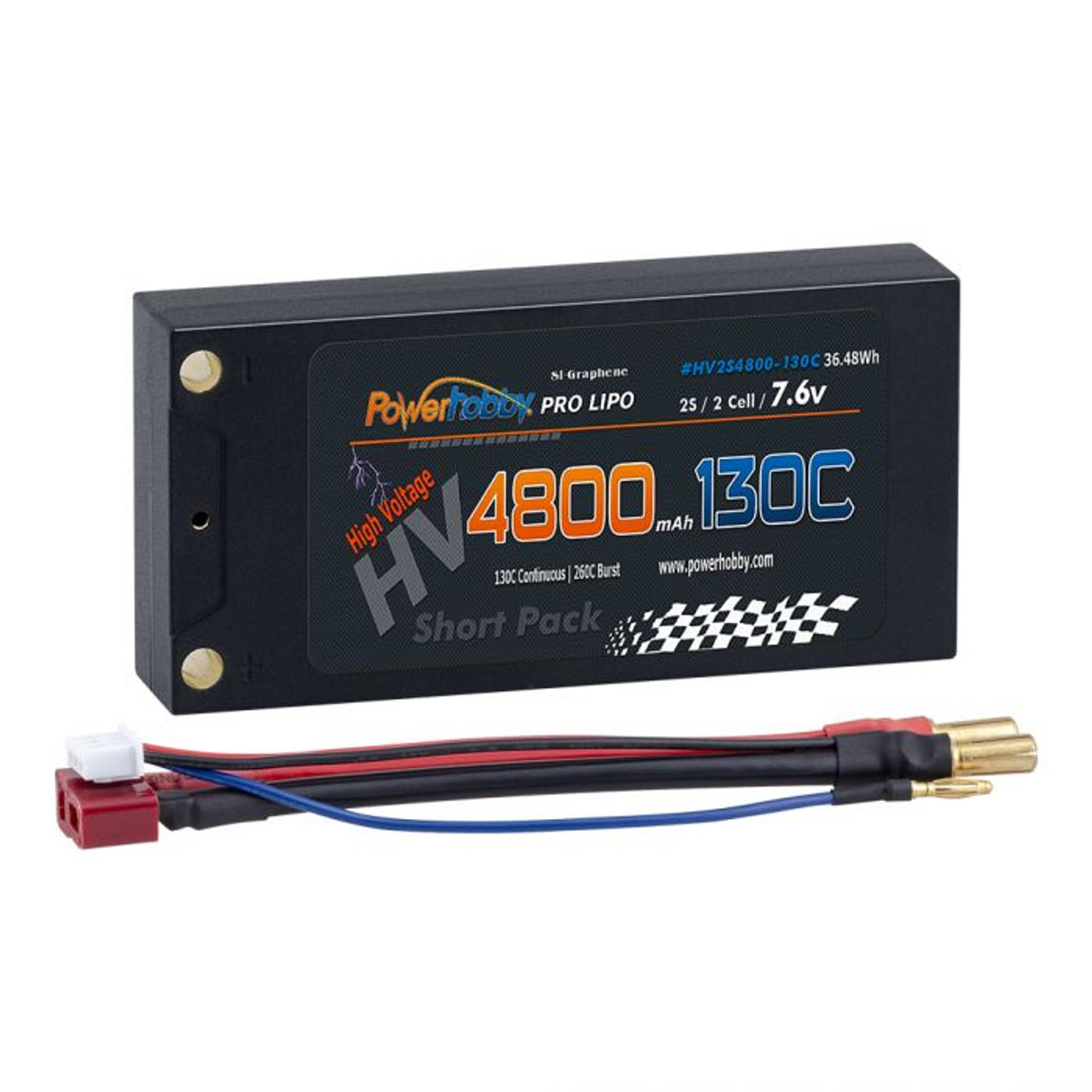 Powerhobby 2S 7.6V 4800mAh 130C HV + Graphene Shorty Lipo Battery 5mm LCG  PHB2S4800130S