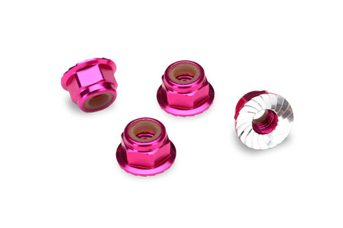 TRAXXAS Nuts, aluminum, flanged, serrated (4mm) (pink-anodized) (4)