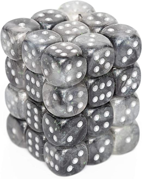 Chessex Borealis 12mm d6 Light Smoke/Silver Luminary Dice Block (36 dice) (27978)