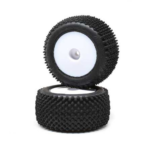 LOSI Pin Tires, Rear, Mounted, White (2): Mini-T 2.0