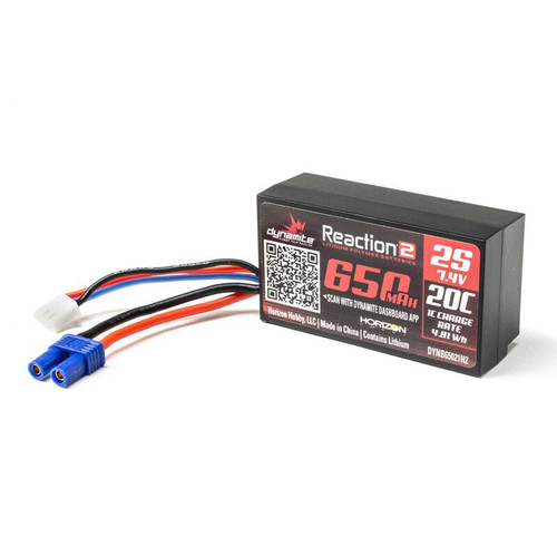 DYNAMITE Reaction 2 7.4V 650mAh 2S 20C LiPo, Hardcase, EC2