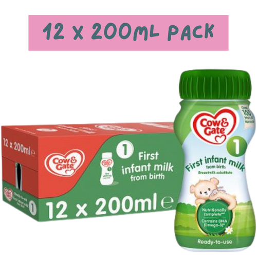 Cow & Gate 1 First Infant Milk from Birth, Ready to Use Liquid Formula 200ml  (Pack of 12)