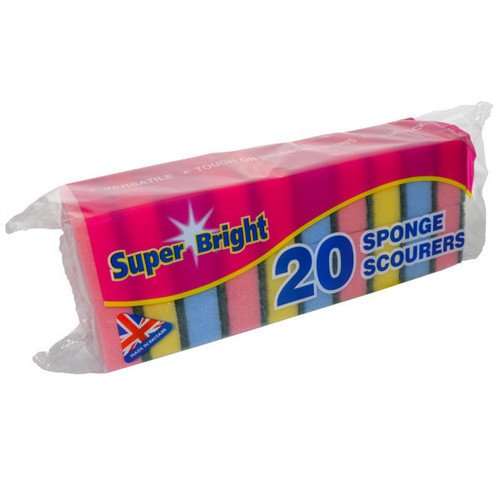 SUPER BRIGHT PACK OF 20 SPONGE SCOURER WASHING UP SPONGES