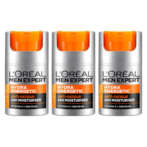 L'Oréal Men Expert Hydra Energetic Anti-Fatigue Moisturiser 50ml – Bye-Bye Dark Circles, Hello Handsome! Pack of 3