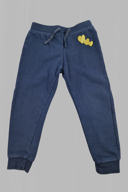 Girls' Blue Joggers w/ Gold Love Hearts (24–36m) – Preloved & Adorable!