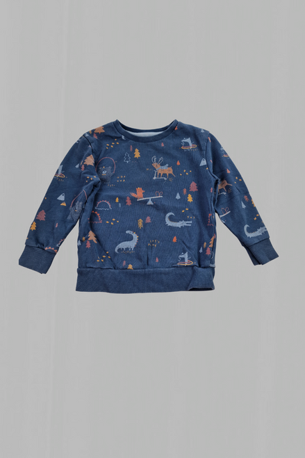 Boys’ Dark Blue Winter Jumper – Woodland Animals, Dinosaurs & Crocodiles – Age 2/3 Years – Preloved & Cozy!