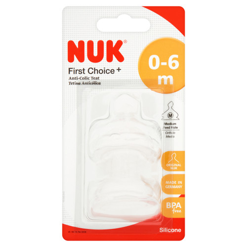 NUK First Choice+ Silicone Teat 0-6m Medium 2Pk NUK First Choice+ Silicone Teat 0-6m Medium 2Pk
