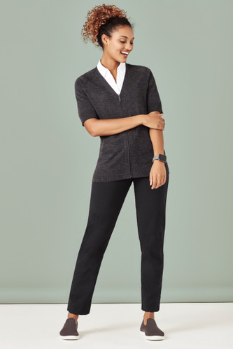 Womens Zip Front Short Sleeve Knit