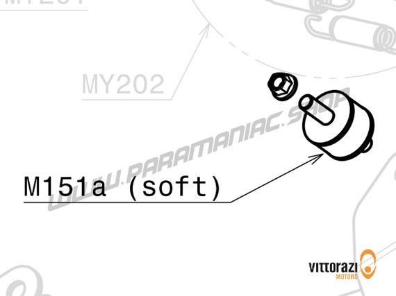 M151a - Schwingungsdämpfer 30 x 20 mm weich (links) 14/20 mm mit Muttern - Moster185 Plus