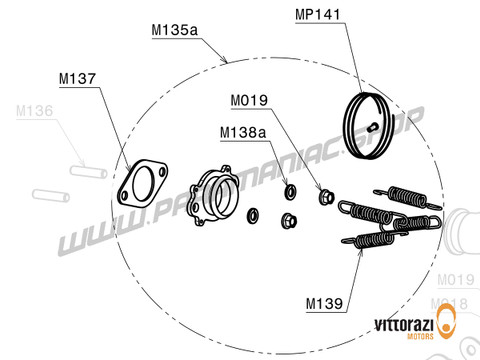 Vittorazi Moster 185 MY25 - M135a - Auspuff Krümmer mit Federn, Security Kabel, Dichtung und Nuts - Vittorazi Motors | Paramaniac Shop