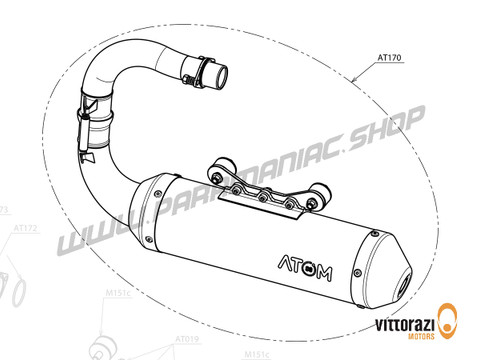 Vittorazi Atom 80 MY25 - AT170 - Komplett Auspuff Verchromt, montiert mit Schalldämpfer, Platte und Schwingungsdämpfer - Vittorazi Motors | Paramaniac Shop