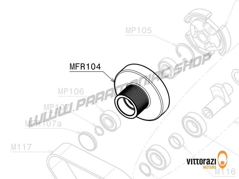 Vittorazi Moster185 Factory - MFR104 - Drum/Pinion Ø 44,0 mm 15 grooves montiert mit Bearings, Schwarz