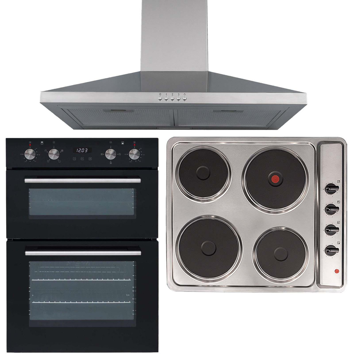 SIA 60cm Double Electric Built-in Oven, 4 Zone Hob & Stainless Steel ...