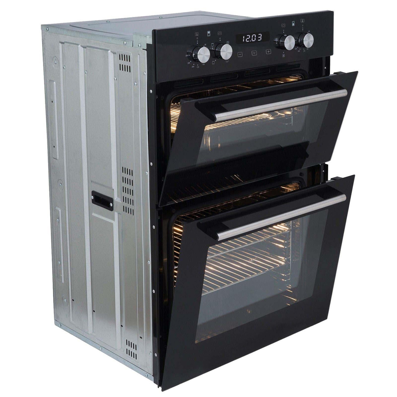 SIA Built In Double Electric Fan Oven & Stainless Steel 60cm 4 Burner Gas Hob