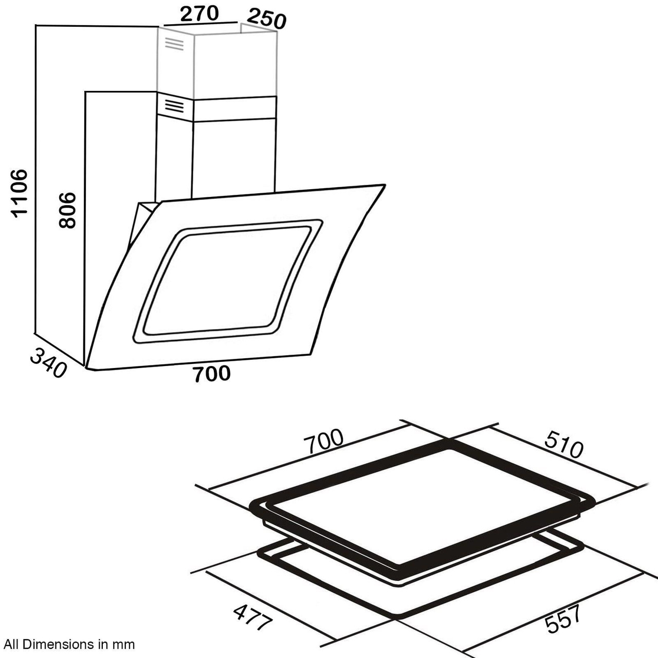SIA 60cm Single Electric Oven, Black Gas 70cm Hob & Curved Glass Cooker