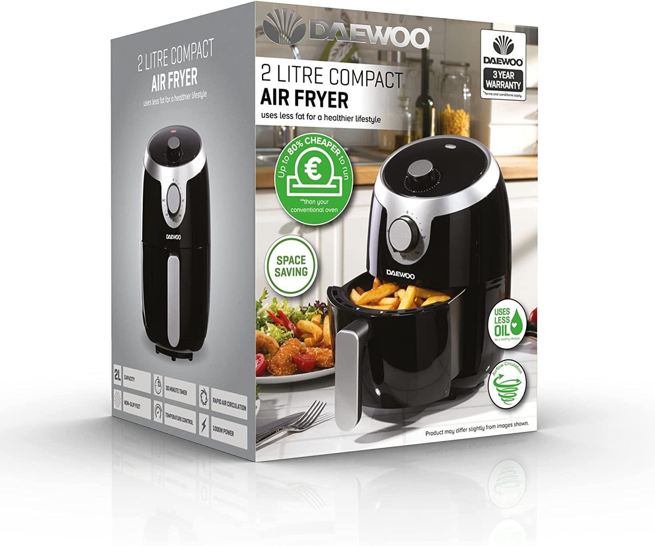 Daewoo 2L Single Pot Air Fryer Black 80 to 200°C SDA1599GE