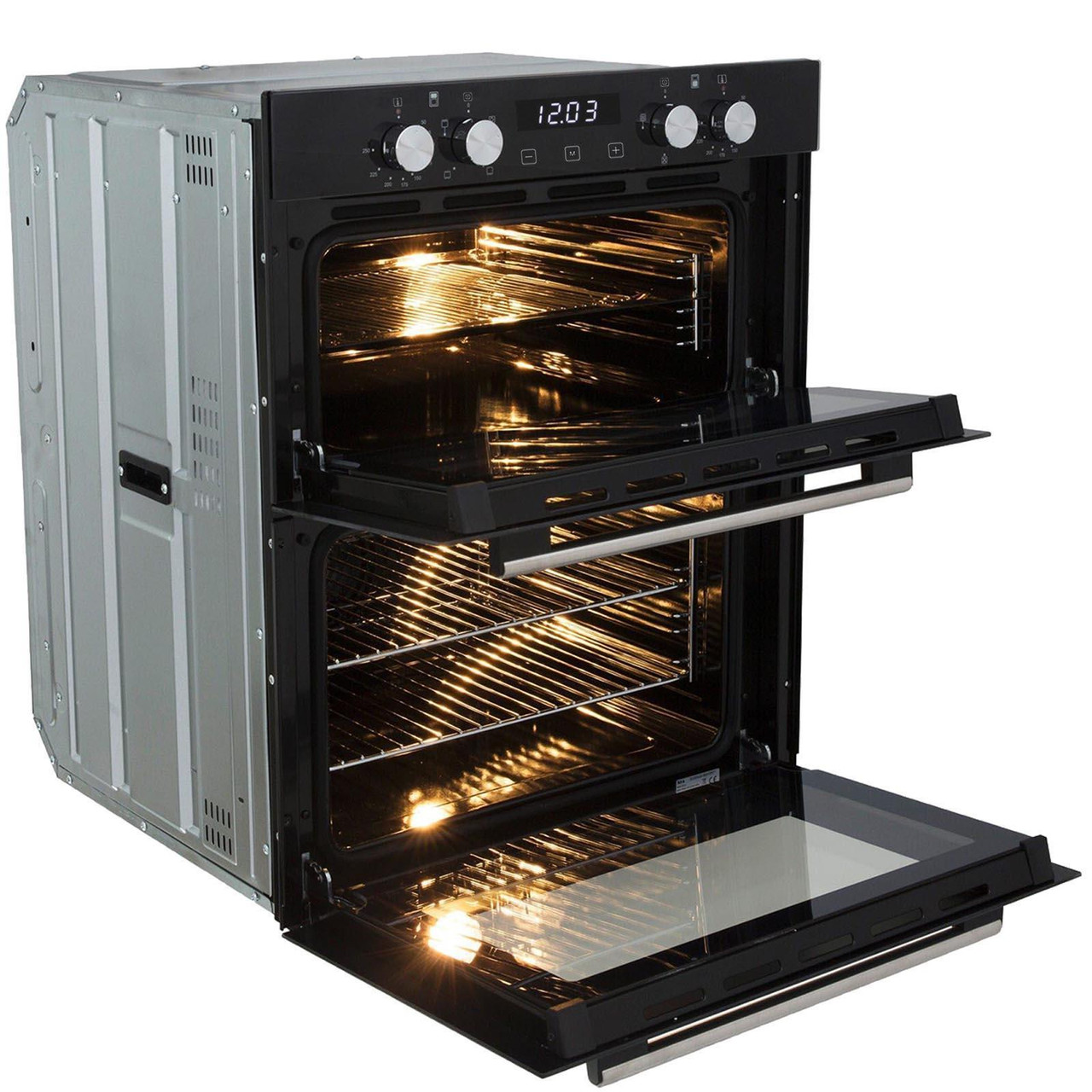 SIA 60cm Black Built Under Double Fan Oven, 70cm 5 Burner Gas Hob