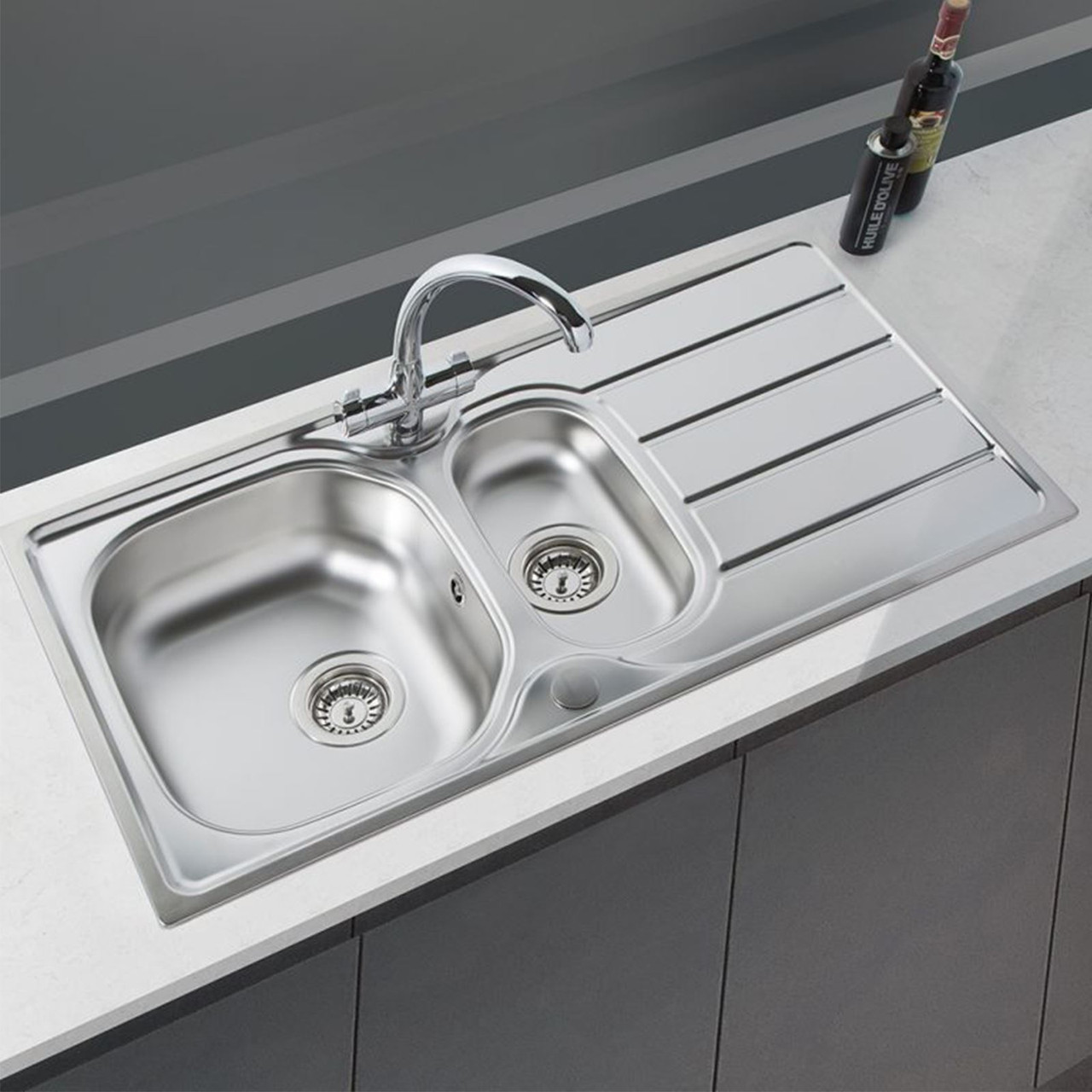 SIA 1.5 Bowl Reversible Stainless Steel Kitchen Sink And Waste Kit W965 x  D500mm