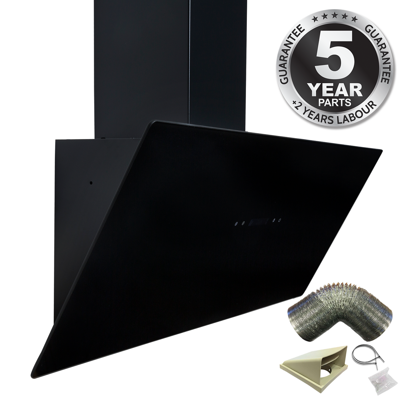 SIA TAG90BL 90cm Black Angled Touch Control Cooker Hood Extractor & 1m ...