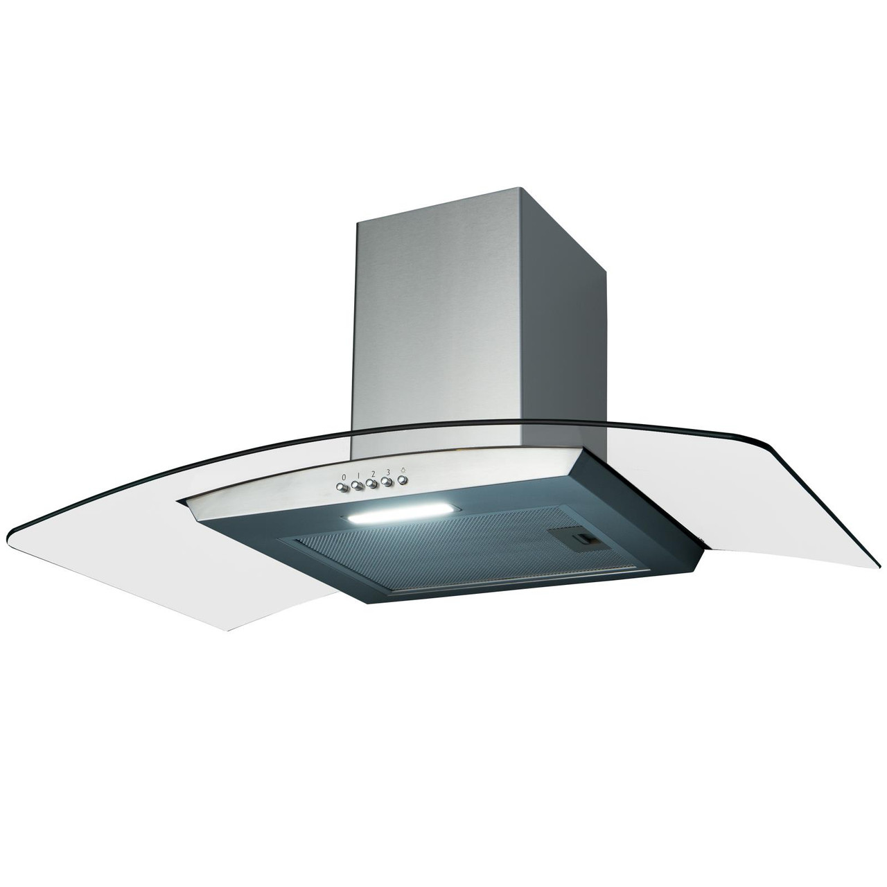 SIA CGH110SS 110cm Stainless Steel Curved Glass Chimney Cooker Hood & 3m Ducting WallMount