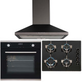 SIA 60cm Black Touch Control Single Fan Oven, 4 Burner Gas Hob & Chimney Hood SIA 60cm Black Touch Control Single Fan Oven, 4 Burner Gas Hob & Chimney Hood