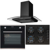 SIA 60cm Black Single Touch Control Fan Oven, 4 Burner Gas Hob &Curved Hood Fan SIA 60cm Black Single Touch Control Fan Oven, 4 Burner Gas Hob &Curved Hood Fan