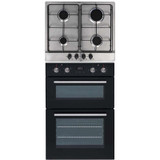 SIA Built In Double Electric Fan Oven & Stainless Steel 60cm 4 Burner Gas Hob SIA Built In Double Electric Fan Oven & Stainless Steel 60cm 4 Burner Gas Hob