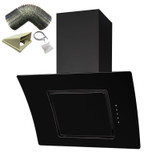 SIA 70cm Black Touch Control Angled Curved Glass Cooker Hood And 1m Ducting Kit