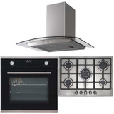 SIA 60cm Black Single Oven, 70cm Stainless Steel 5 Burner Gas Hob & Cooker Hood