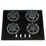 SIA R7 60cm Black 4 Burner Gas On Glass Kitchen Hob With Cast Iron Pan Stands