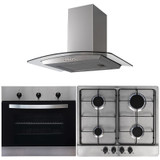 SIA 60cm Single Electric Fan Oven, 4 Burner Gas Hob &Curved Glass Cooker Hood