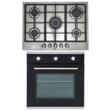 SIA 60cm Black Single True Fan Oven And 70cm Stainless Steel 5 Burner Gas Hob