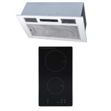 SIA 30cm Black Domino 2 Zone Electric Induction Hob And 52cm Canopy Cooker Hood